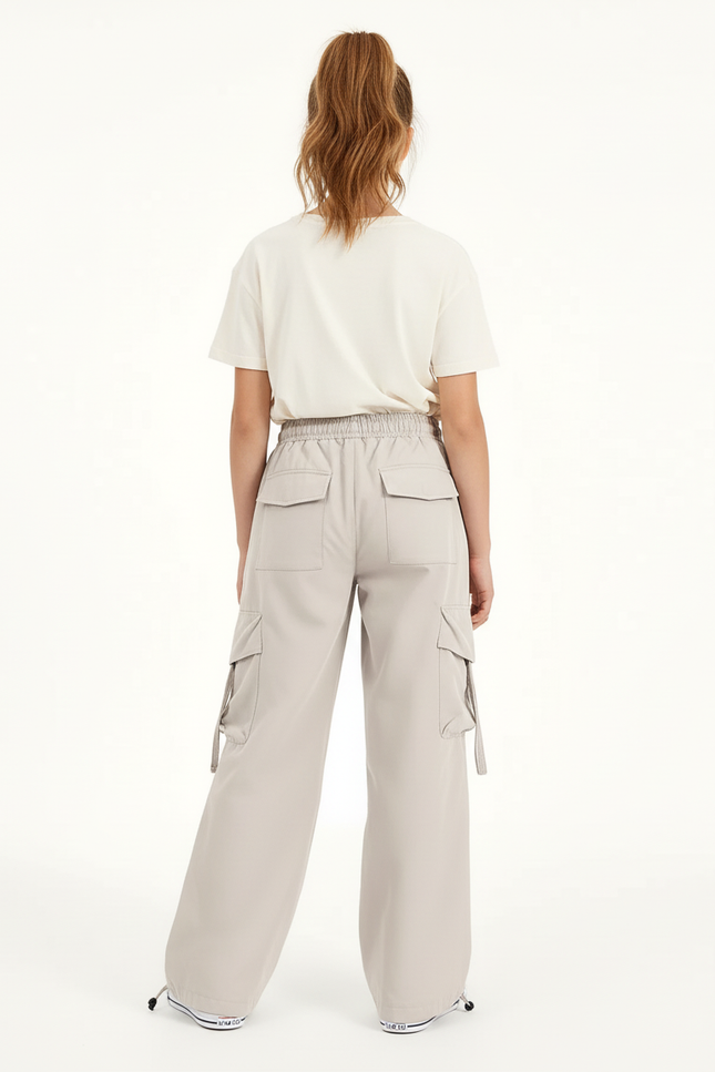 Pantalon Cargo Gris Clair Ample Décontracté Multipoches - Polyester - vue 2