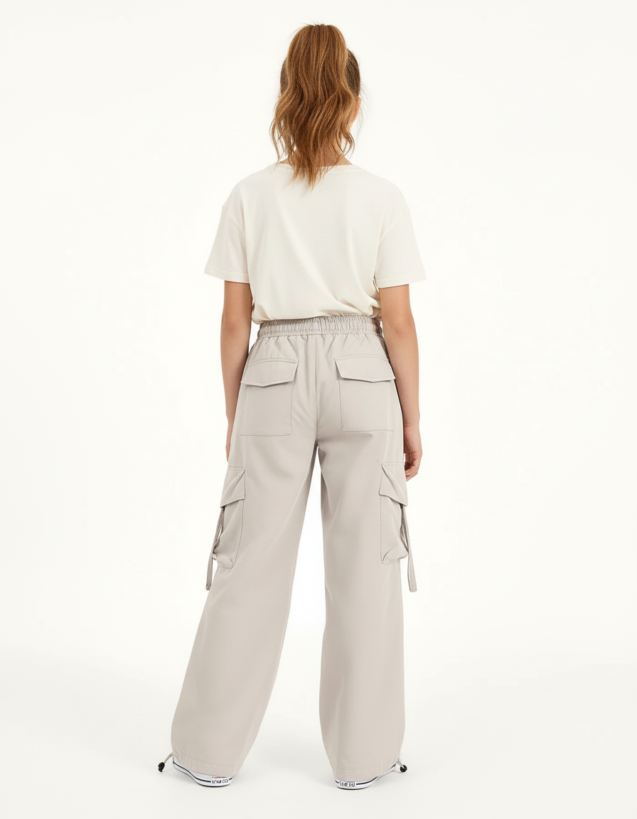 Pantalon Cargo Gris Clair Ample Décontracté Multipoches - Polyester - vue 2