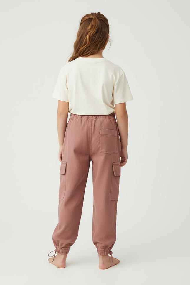 Pantalon Cargo Rose Ample Poches Fille Cordon - Coton - vue 2