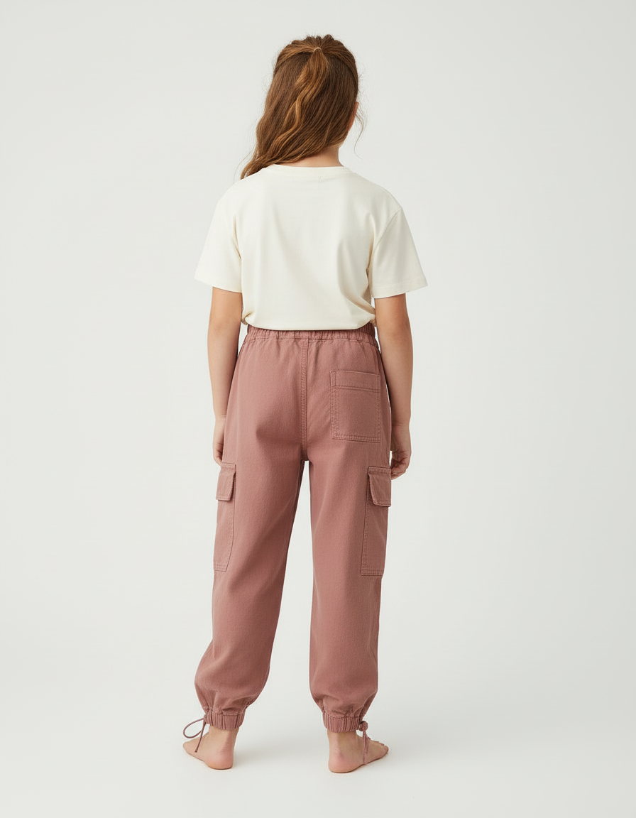Pantalon Cargo Rose Ample Poches Fille Cordon - Coton - vue 2