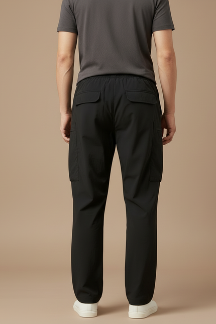 Pantalon Cargo Noir Ample Décontracté Multipoches Sportif - Polyester - vue 2