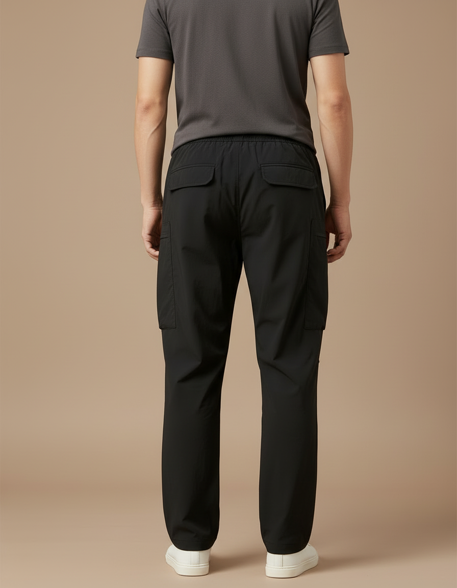 Pantalon Cargo Noir Ample Décontracté Multipoches Sportif - Polyester - vue 2