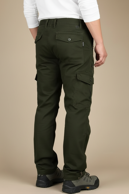 Pantalon Cargo Homme Vert Militaire Coton Ample Décontracté - Kaki Toile - vue 2