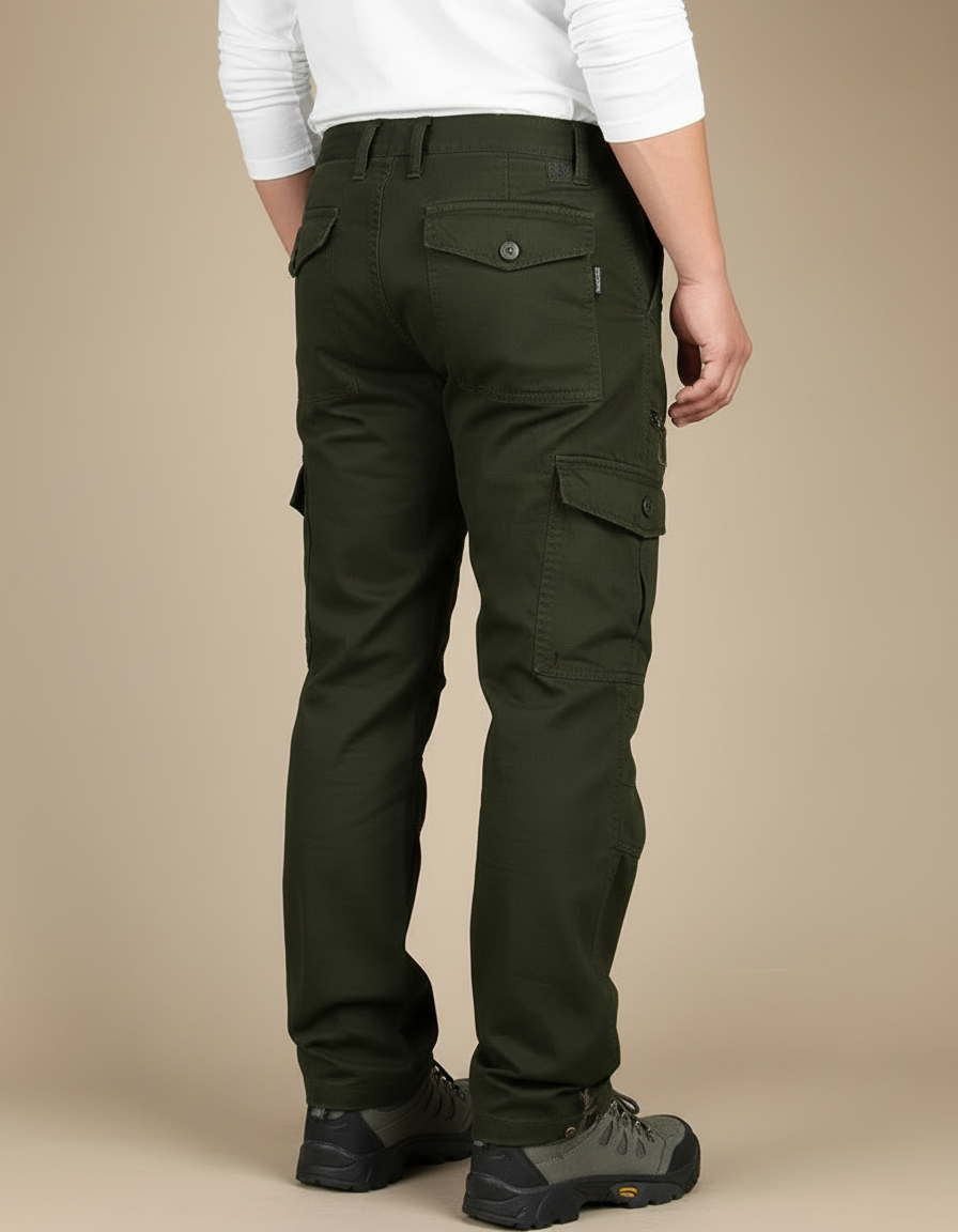 Pantalon Cargo Homme Vert Militaire Coton Ample Décontracté - Kaki Toile - vue 2