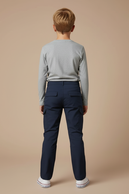 Pantalon Cargo Bleu Marine Enfant Coton Multi-Poches - vue 2