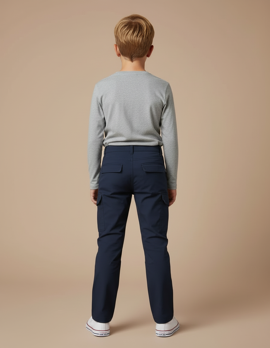 Pantalon Cargo Bleu Marine Enfant Coton Multi-Poches - vue 2
