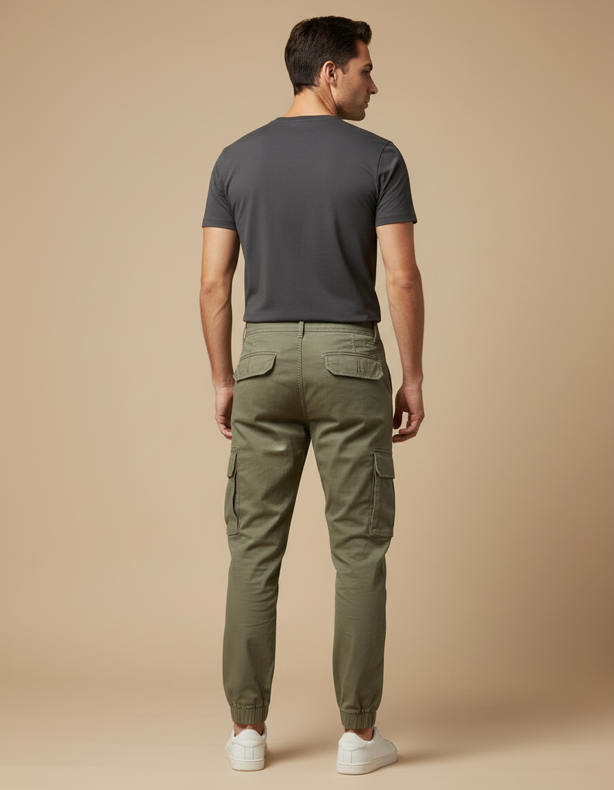 Pantalon Cargo Olive - Kaki Toile - vue 2