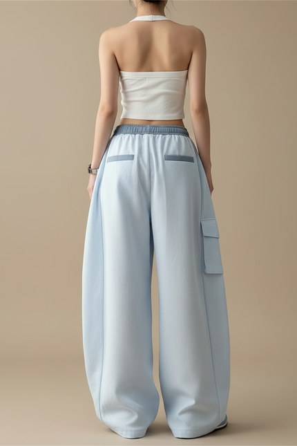 Pantalon Cargo Bleu Ciel Ample Streetwear Multipoches Femme - Toile - vue 2