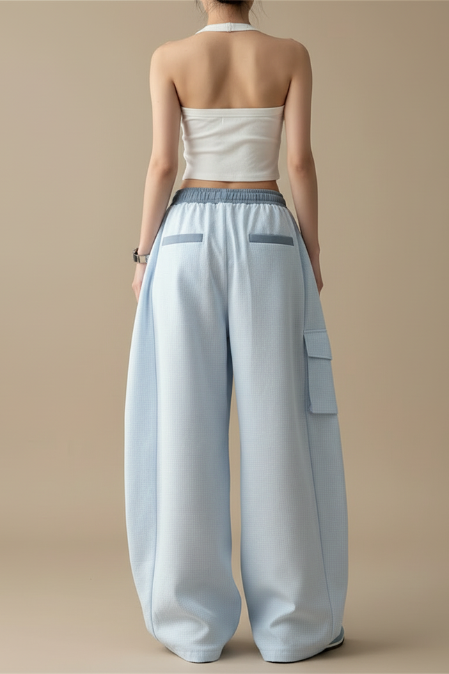 Pantalon Cargo Bleu Ciel Ample Streetwear Multipoches Femme - Toile - vue 2