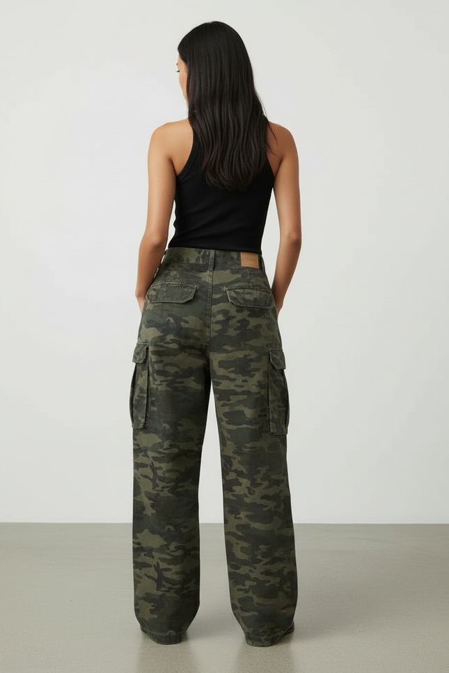 Pantalon Cargo Camouflage Ample Streetwear Femme - Multicolore Toile - vue 2