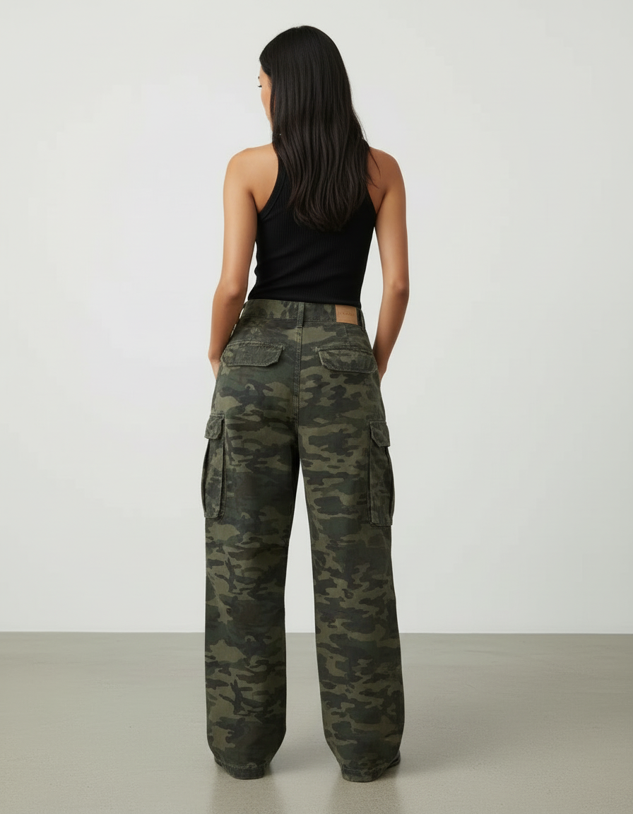 Pantalon Cargo Camouflage Ample Streetwear Femme - Multicolore Toile - vue 2