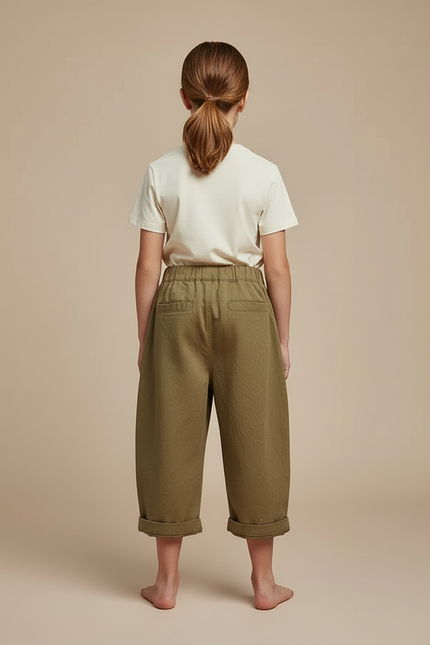 Pantalon Cargo Fille Vert Olive Large - Kaki Toile - vue 2
