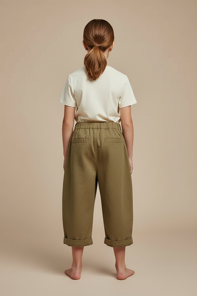 Pantalon Cargo Fille Vert Olive Large - Kaki Toile - vue 2