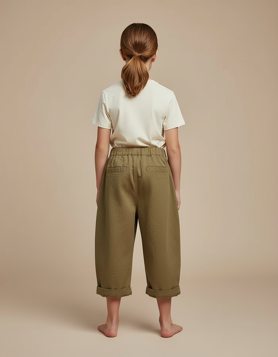 Pantalon Cargo Fille Vert Olive Large - Kaki Toile - vue 2