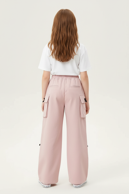 Pantalon Cargo Rose Ample Poches Nœuds Fille - Toile - vue 2