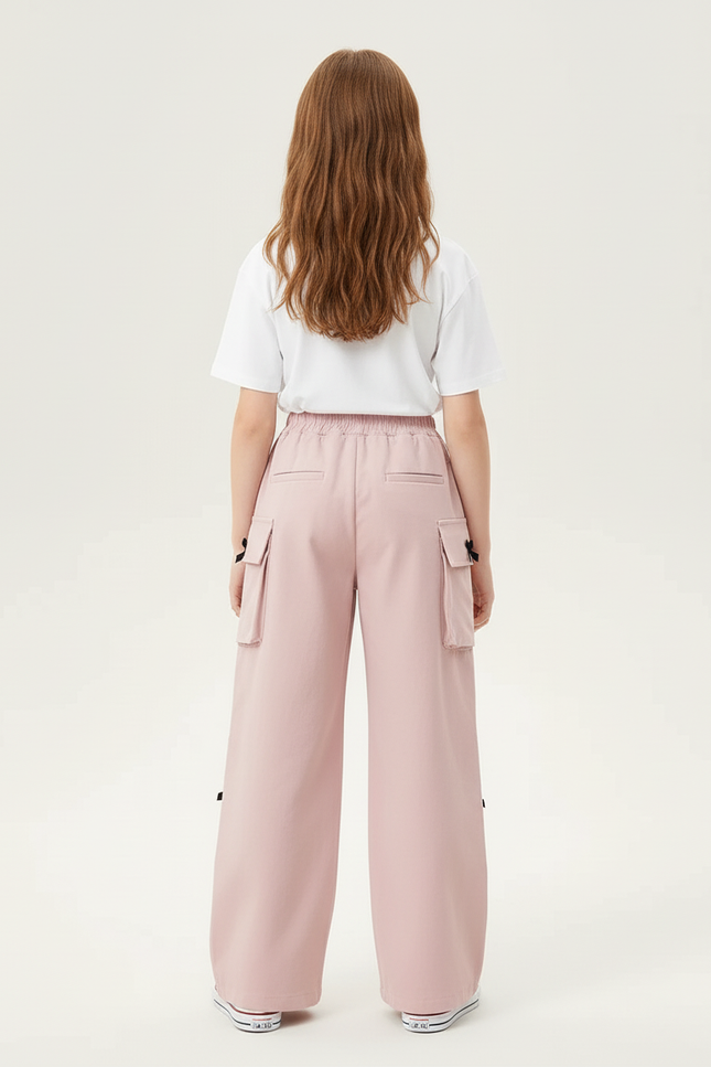 Pantalon Cargo Rose Ample Poches Nœuds Fille - Toile - vue 2