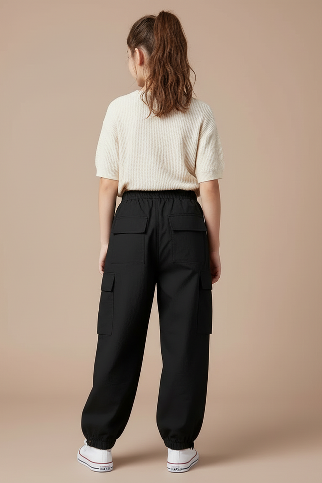Pantalon Cargo Noir Fluide Multipoches Enfant - Polyester - vue 2