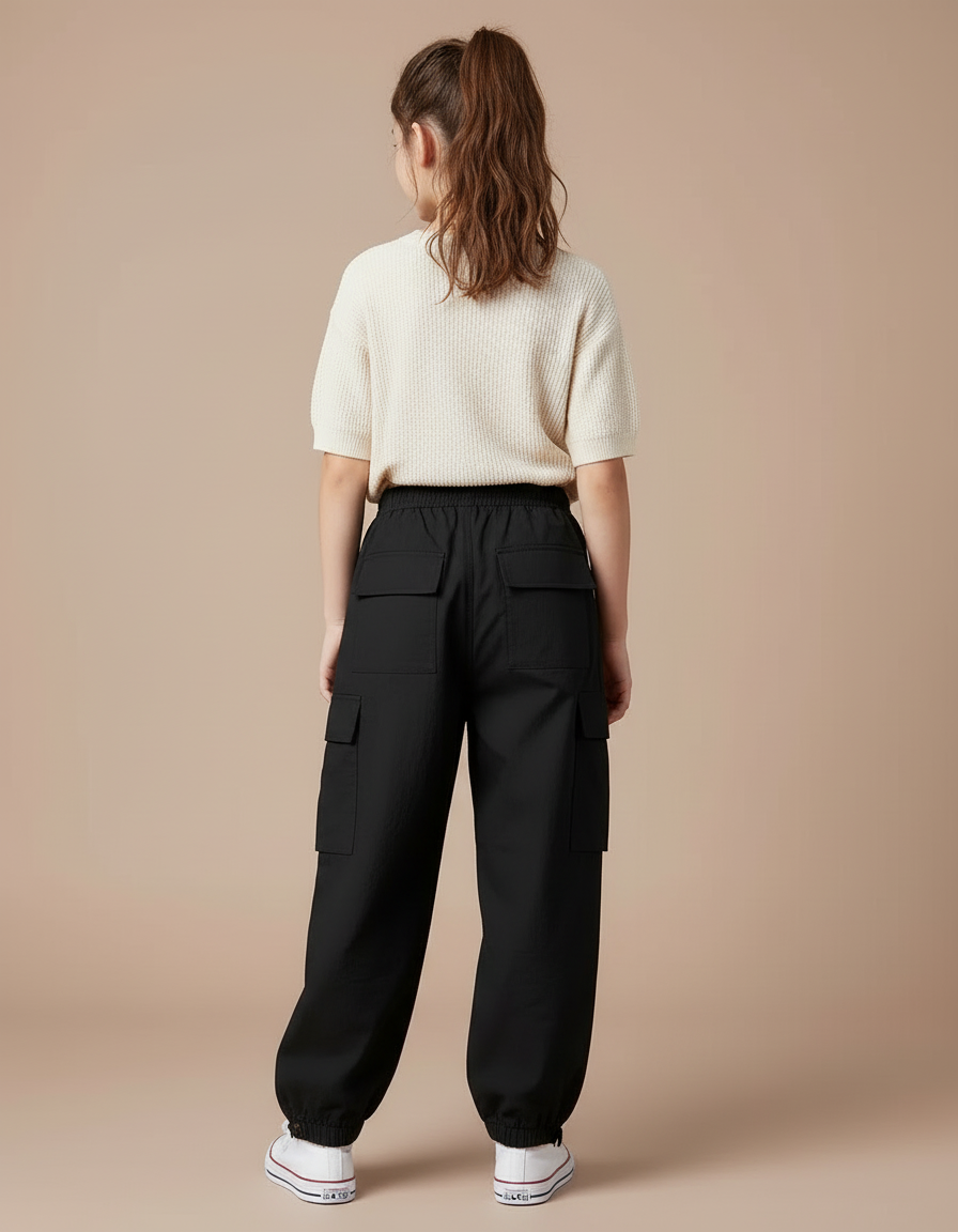 Pantalon Cargo Noir Fluide Multipoches Enfant - Polyester - vue 2