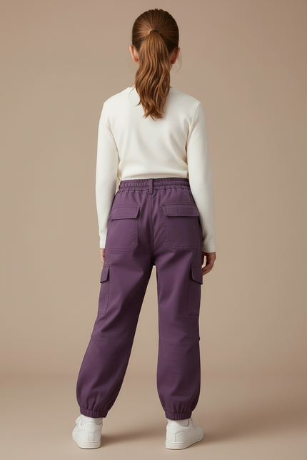 Pantalon Cargo Violet Ample Coton Élastique Fille - vue 2