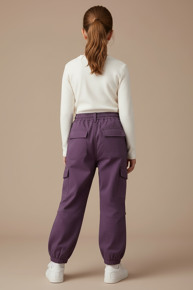 Pantalon Cargo Violet Ample Coton Élastique Fille - vue 2