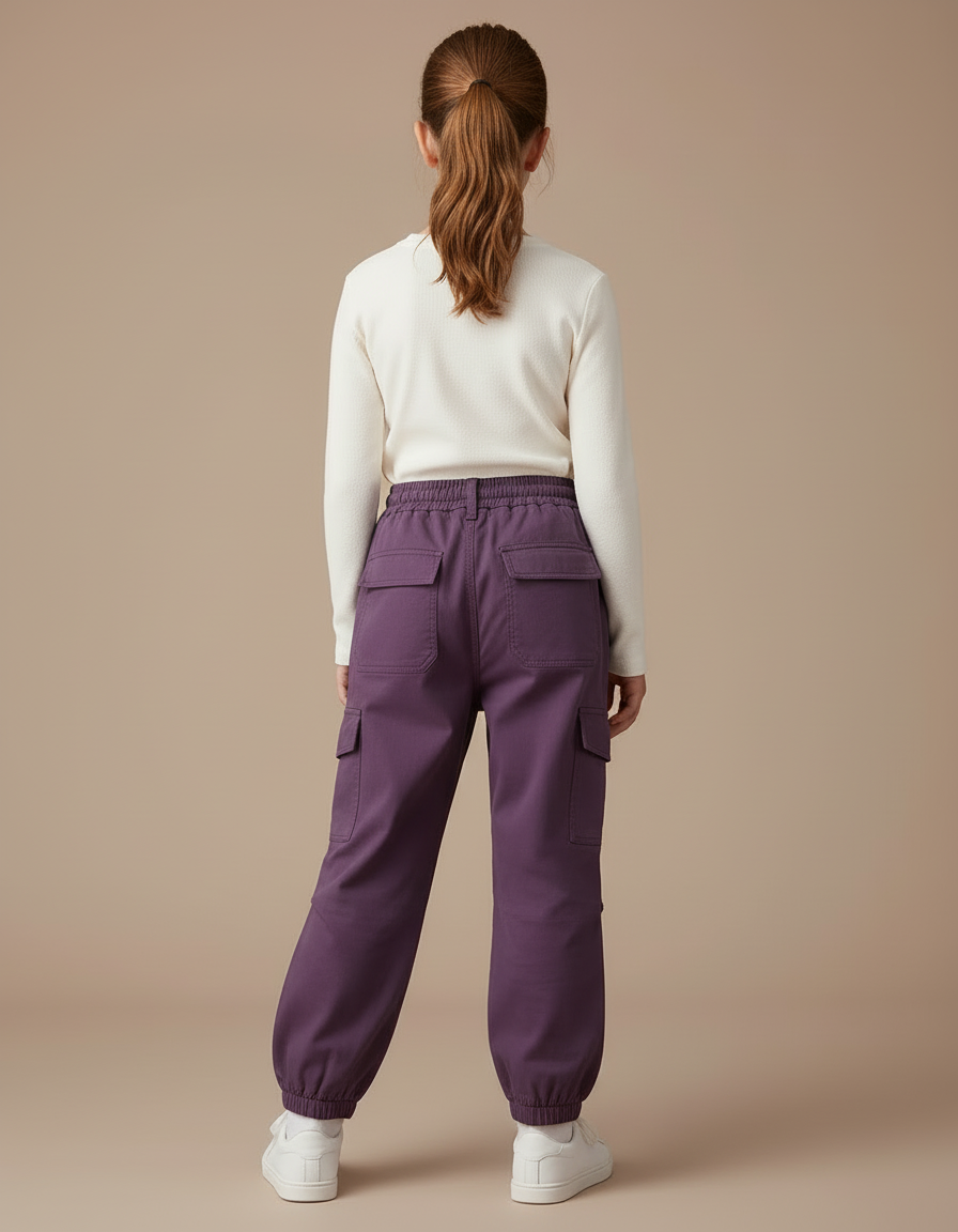 Pantalon Cargo Violet Ample Coton Élastique Fille - vue 2