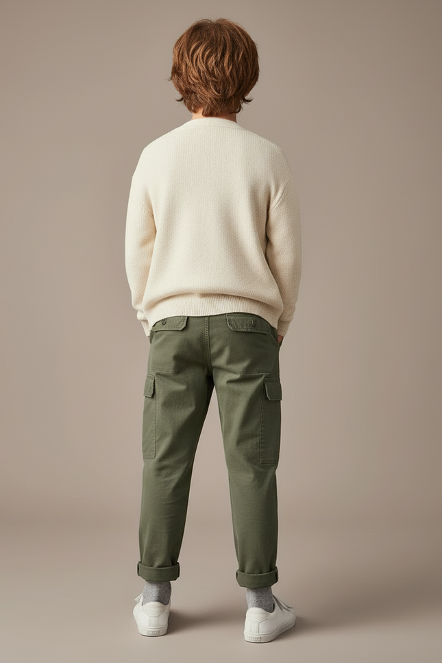 Pantalon Cargo Kaki Ample Coton Enfant Décontracté - vue 2