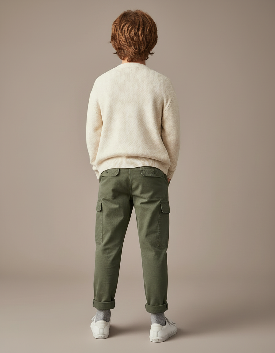 Pantalon Cargo Kaki Ample Coton Enfant Décontracté - vue 2
