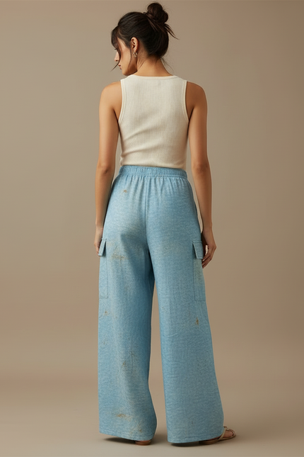 Pantalon Cargo Bleu Ample Imprimé Chien Décontracté - Lin - vue 2