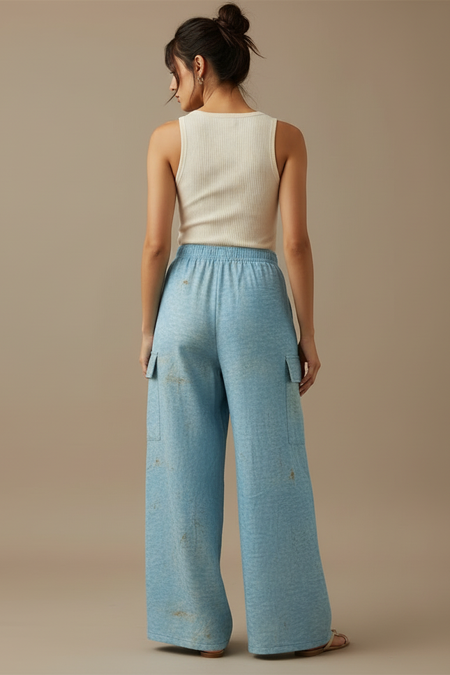 Pantalon Cargo Bleu Ample Imprimé Chien Décontracté - Lin - vue 2
