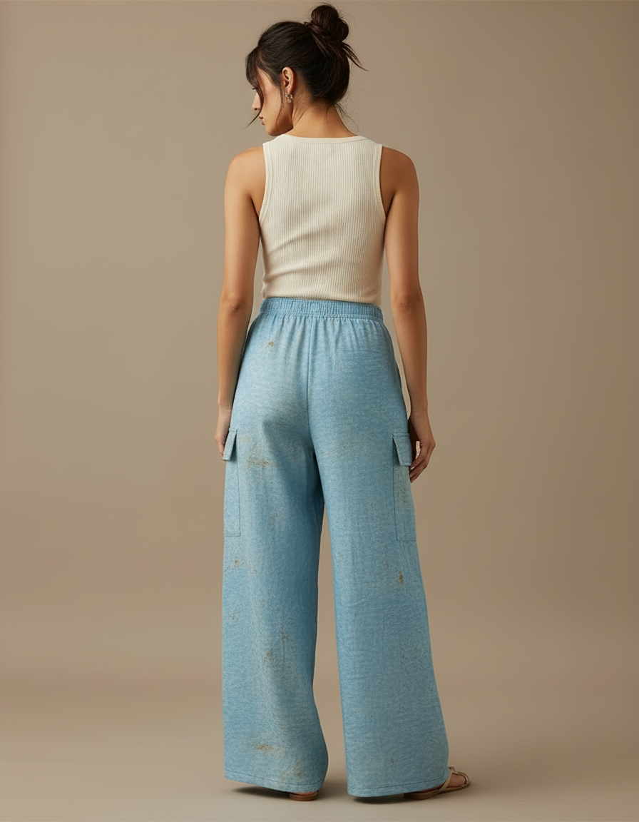 Pantalon Cargo Bleu Ample Imprimé Chien Décontracté - Lin - vue 2