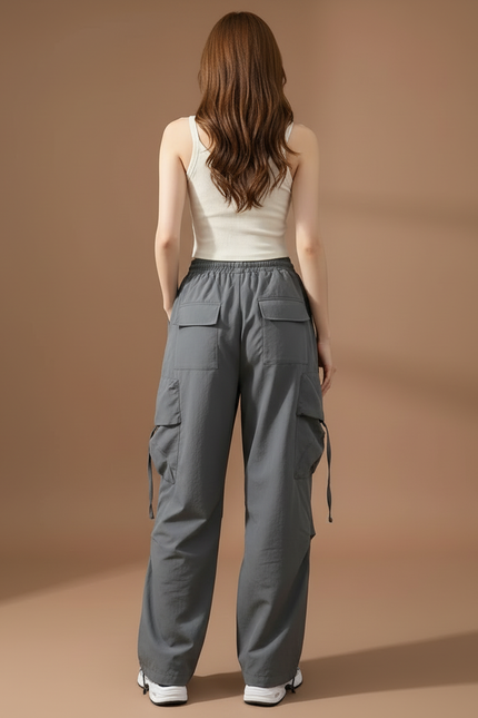 Pantalon Cargo Gris Ample Fluide Casual Femme - Polyester - vue 2