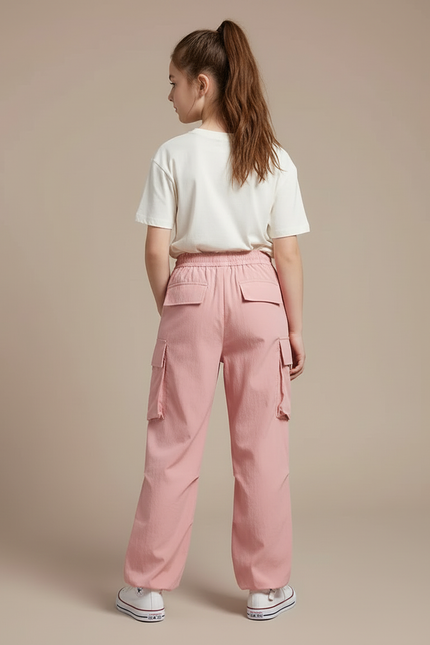 Pantalon Cargo Rose Ample Léger Décontracté Multipoches - Polyester - vue 2