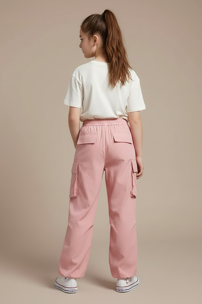 Pantalon Cargo Rose Ample Léger Décontracté Multipoches - Polyester - vue 2