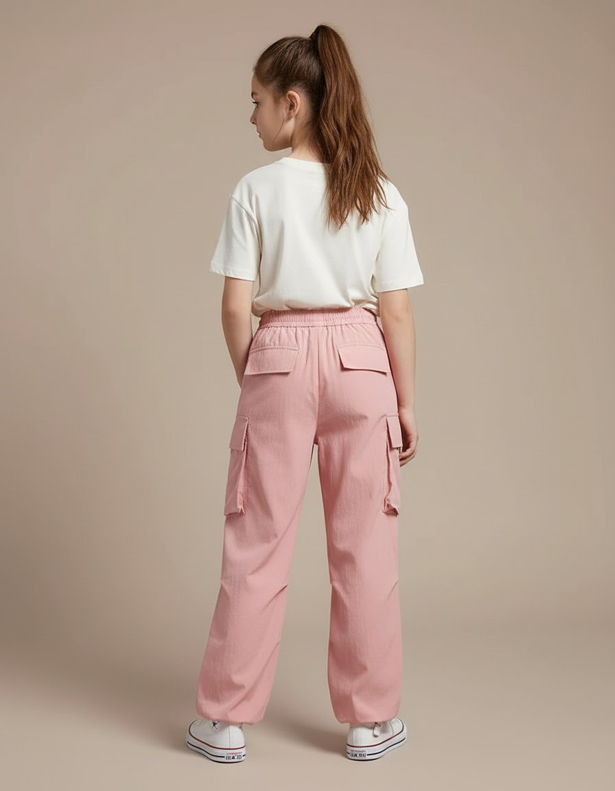 Pantalon Cargo Rose Ample Léger Décontracté Multipoches - Polyester - vue 2