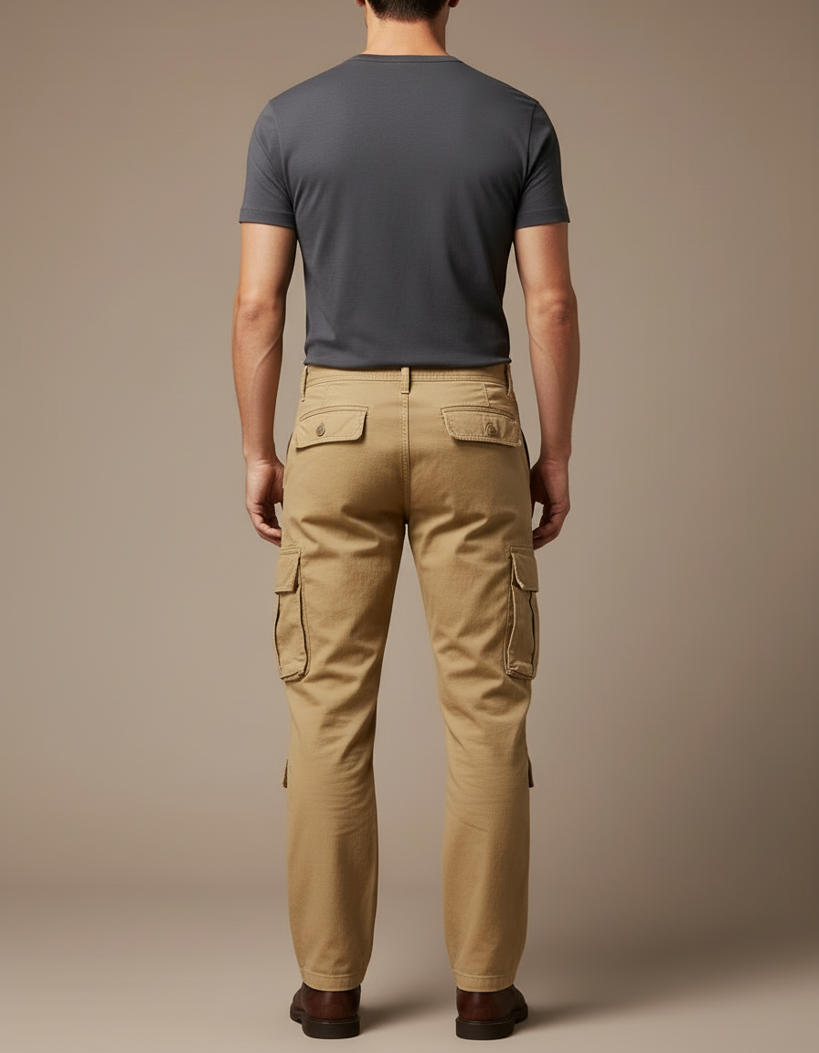 Pantalon Cargo Kaki Homme Ample Multipoches Décontracté - Toile - vue 2