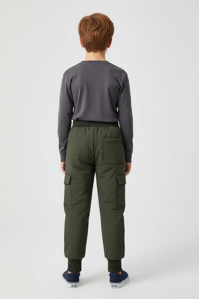 Pantalon Cargo Vert Militaire Matelassé Enfant - Kaki Polyester - vue 2