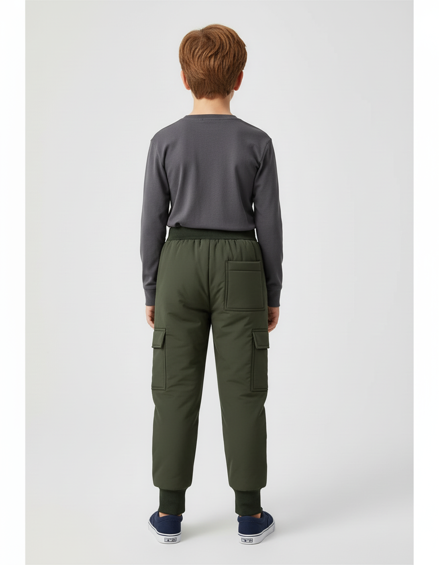 Pantalon Cargo Vert Militaire Matelassé Enfant - Kaki Polyester - vue 2