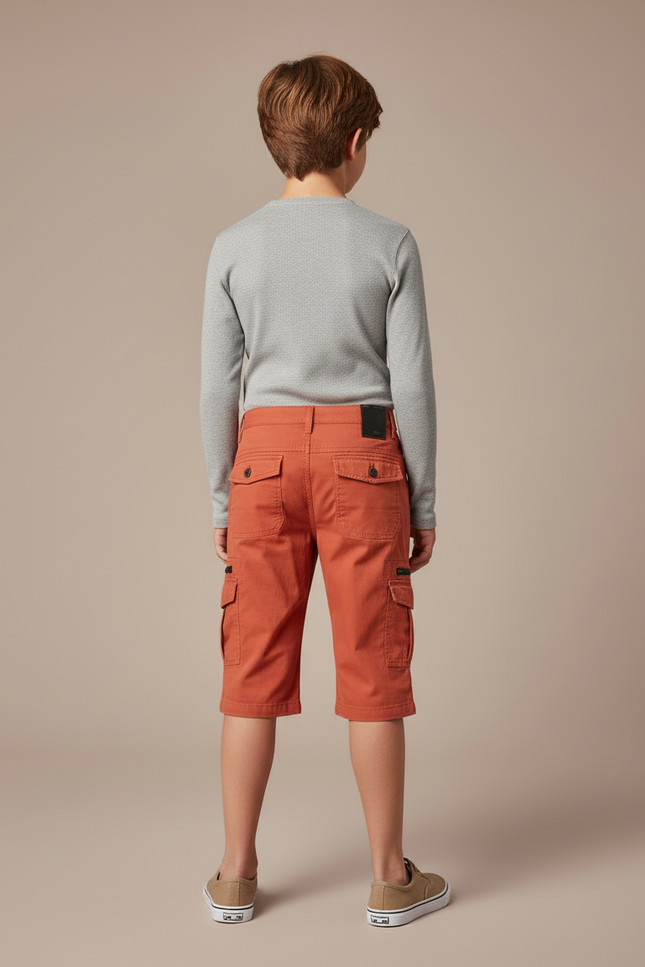 Pantalon Cargo Enfant Orange Coton Multipoches Zippées - Toile - vue 2