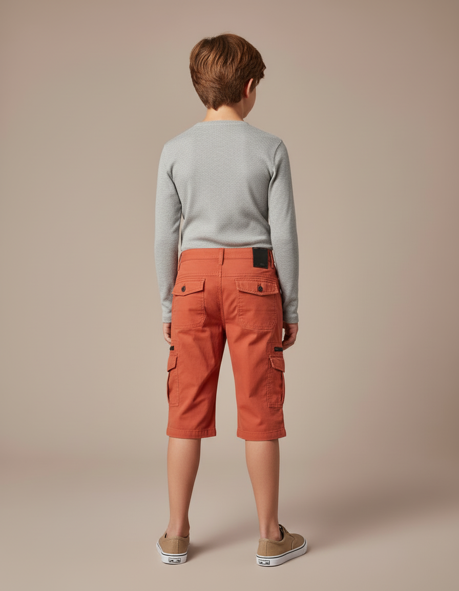 Pantalon Cargo Enfant Orange Coton Multipoches Zippées - Toile - vue 2
