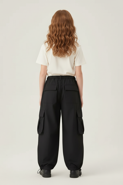 Pantalon Cargo Noir Ample Imprimé Fille - Polyester - vue 2