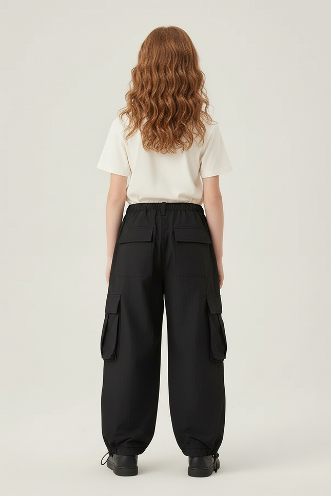 Pantalon Cargo Noir Ample Imprimé Fille - Polyester - vue 2