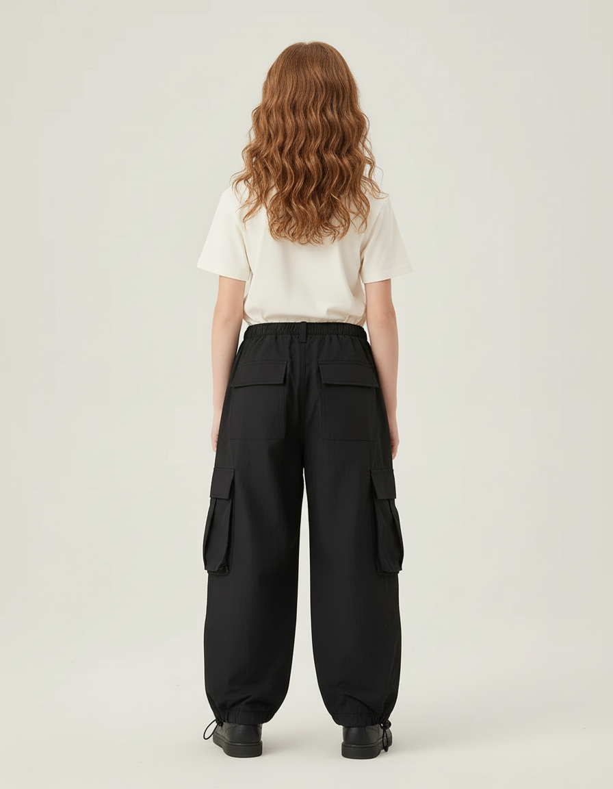 Pantalon Cargo Noir Ample Imprimé Fille - Polyester - vue 2