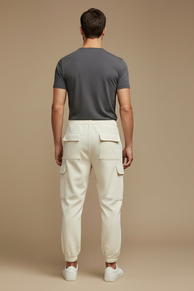 Pantalon Cargo Crème Coton Texturé Décontracté Homme - Beige - vue 2