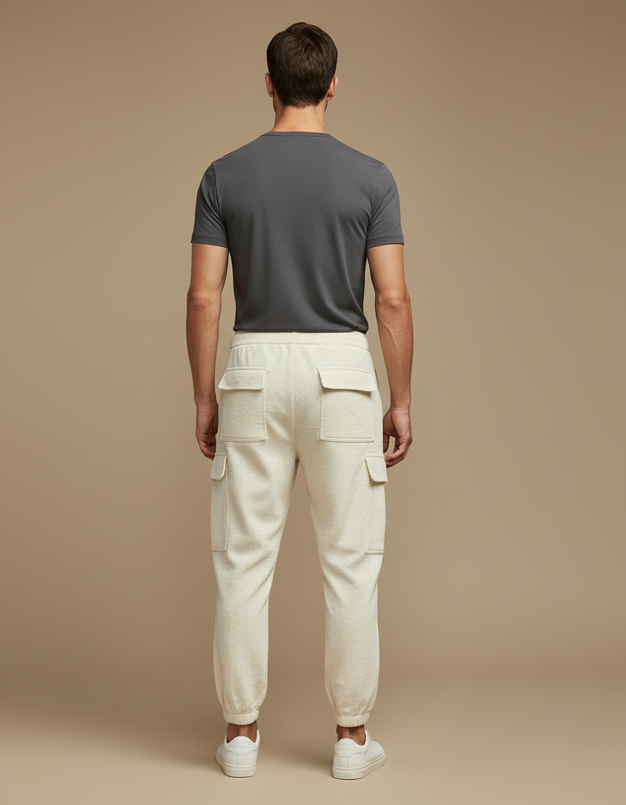 Pantalon Cargo Crème Coton Texturé Décontracté Homme - Beige - vue 2