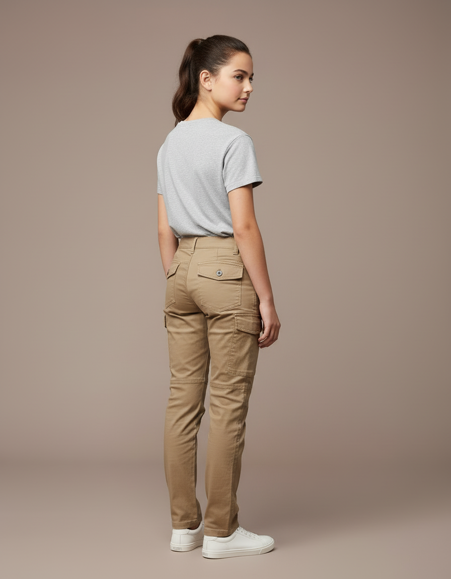 Pantalon Cargo Beige Enfant Coupe Droite Multipoches - Toile - vue 2