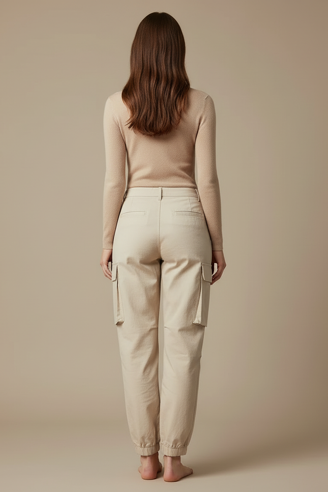 Pantalon Cargo Beige Coton Jogger Femme Décontracté - vue 2