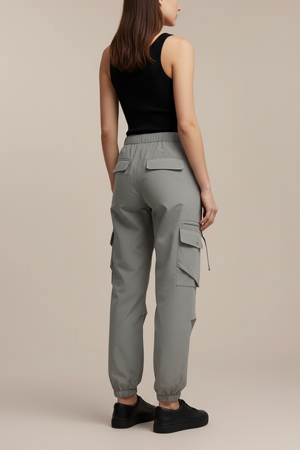 Pantalon Cargo Gris Ample Tissu Léger Sportswear - Polyester - vue 2
