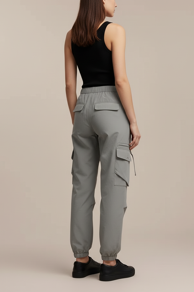 Pantalon Cargo Gris Ample Tissu Léger Sportswear - Polyester - vue 2