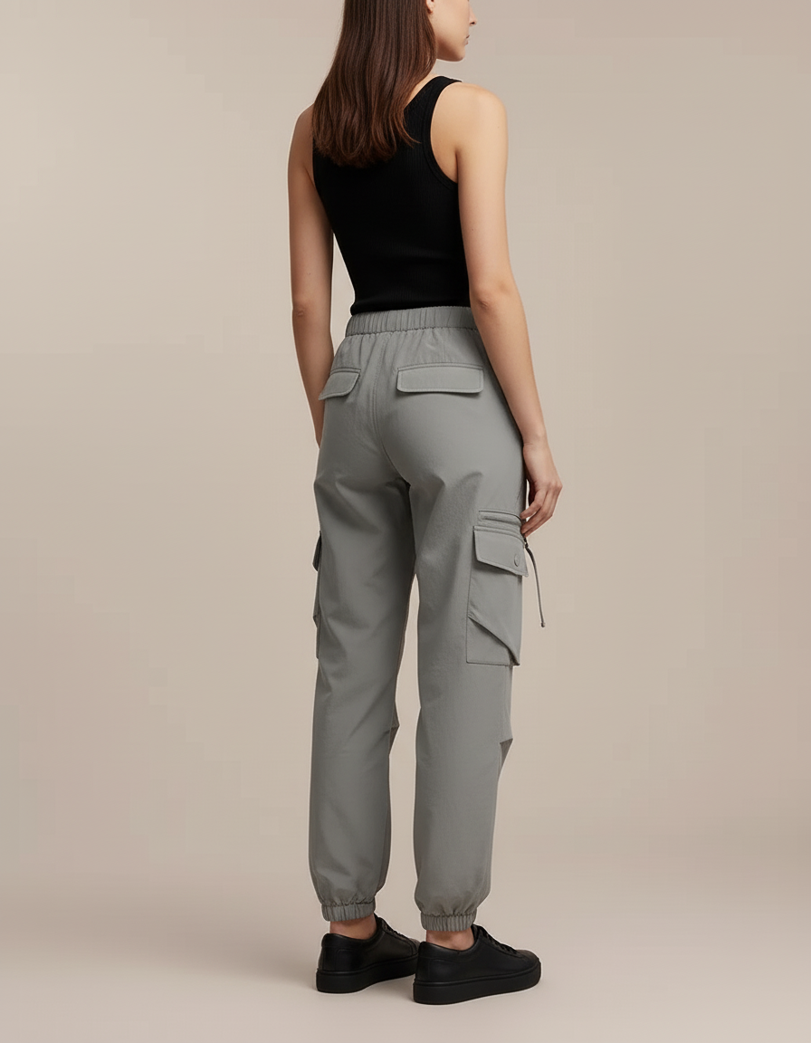 Pantalon Cargo Gris Ample Tissu Léger Sportswear - Polyester - vue 2