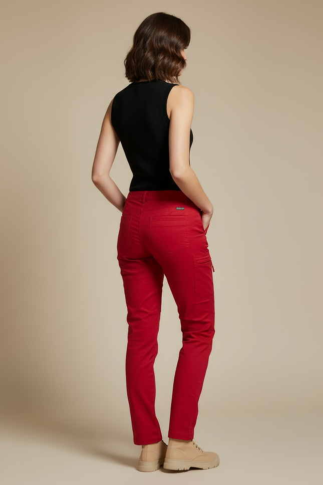 Pantalon Cargo Rouge Droit Multipoches Coton Femme - vue 2